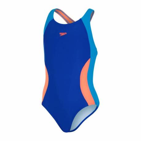 Costum inot fete Colourblock SPEEDO albastru portocaliu, 5-6 ani