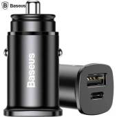 Incarcator auto BASEUS Square, 30W, 1xUSB, 1xUSB-C, 5A, Negru