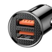 Incarcator auto BASEUS Circular, 2x USB-A, Quick Charge 3.0, SPC AFC 30W, Negru