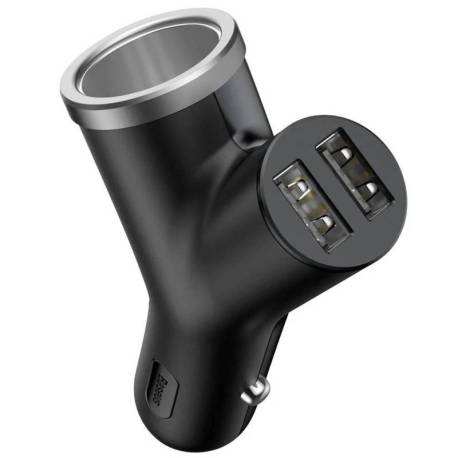 Incarcator Auto BASEUS Y-Type cu Extensie Bricheta 2x USB-A, 3.4A, Negru