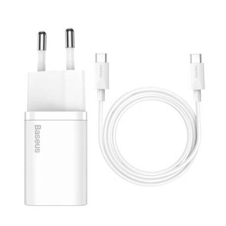 Incarcator rapid BASEUS Super Si, 1x USB-C, 25W, cablu USB-C inclus, Alb