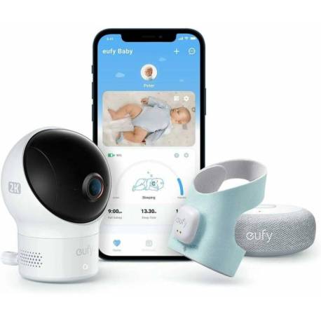 Set monitorizare bebe eufy Smart Sock Baby Monitor S340, Camera 2K, 2.4 GHz Wi-Fi, Pan & Tilt, urmar