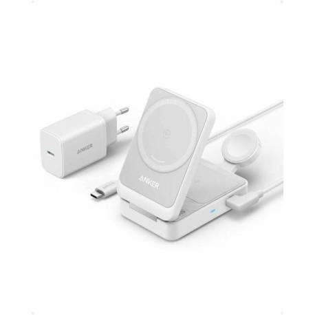 Incarcator wireless magnetic ANKER MagGo 3-in-1, MagSafe compatibil, 15W, Qi2 Certificat, Pliabil, (