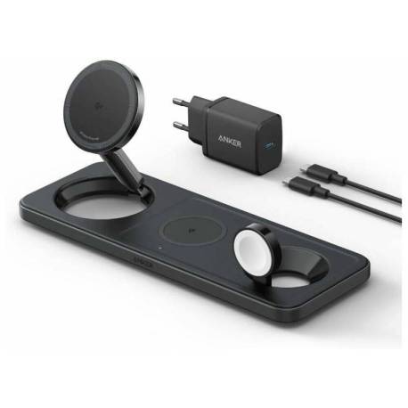 Incarcator wireless pliabil ANKER MagGo 3in1 Stand, Qi2, AirPods, Apple Watch