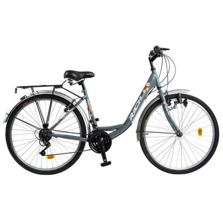 Bicicleta city RICH R2632A, roti 26", Gri/Alb/Portocaliu