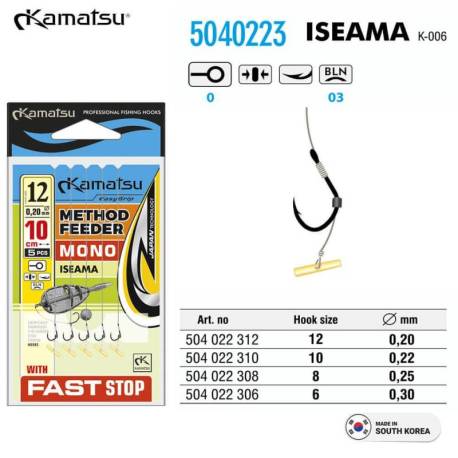 Carlige KAMATSU Iseama legate cu fir monofilament 10cm, Nr.6, 5buc/plic