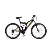 Bicicleta MTB-Full Suspension Rich R2649A, Sunrun 21 Viteze, Roti 26 Inch, Frane V-Brake, Negru/Verde/Portocaliu