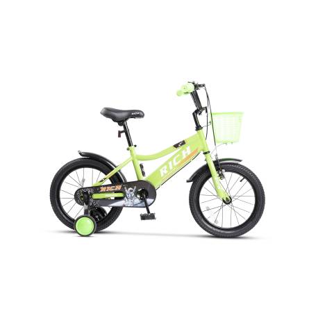 Bicicleta Copii 4-6 ani Rich R1605A, Roti 16 Inch, Frana fata V-Brake, Frana Spate Tambur, Roti Ajutatoare, Verde/Alb