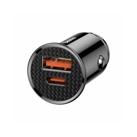 Incarcator auto BASEUS Circular, 30W, 1xUSB, 1xUSB-C, 5A, Negru