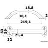 Oval pipe handrail AISI316 19x25 mm 219 mm