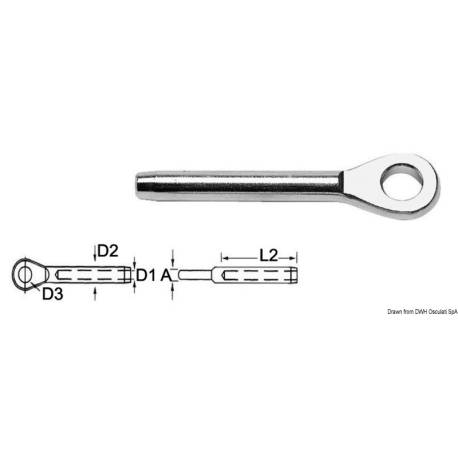 Terminal cablu cu ochet, inox AISI316, Ø 10mm