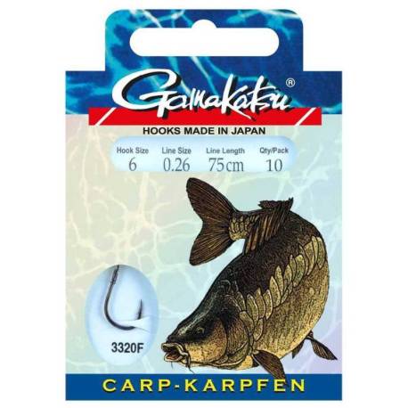 Carlige legate GAMAKATSU Booklet Carp 3320F Nr.10, 0.22mm, 75cm, 10 buc/plic