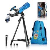 Set telescop refractor pentru copii BRESSER Junior 70/400 si rucsac albastru