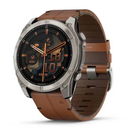 Ceas GARMIN fēnix 8 – 51 mm, AMOLED Sapphire, Titan cu curea din piele Chestnut