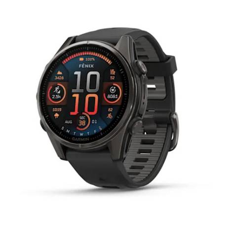 Ceas GARMIN fēnix 8 – 43mm, AMOLED Sapphire, Titan DLC gri carbon cu curea din silicon neagră/Pebble Grey