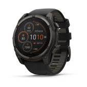 Ceas GARMIN fēnix 8 – 51mm, Solar, Sapphire, Titan DLC gri carbon cu curea din silicon neagră/Pebble Grey