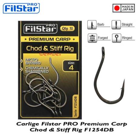 Carlige FILSTAR PRO Premium Carp Chod Stiff Rig F1254DB, nr. 4, 10buc/plic