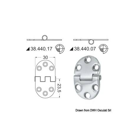 Balama din inox 2mm, montare incasata, 47x30mm