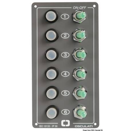 Panou electric OSCULATI Elite cu 6 comutatoare, IP56, 170x90mm