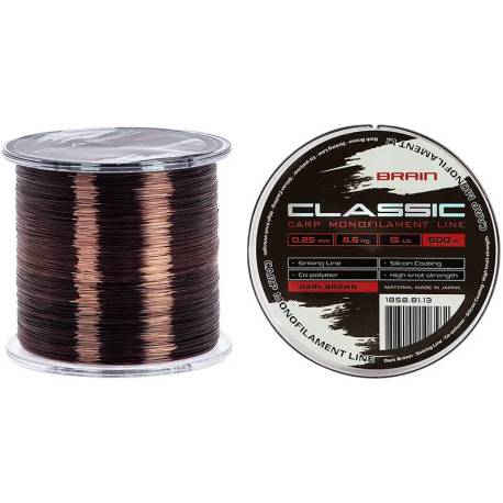 Fir monofilament BRAIN Classic Carp Line Dark Brown 600m, 0.25mm, 6.6kg