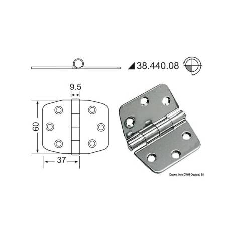 Balama inox finisat OSCULATI 38.440.08, 2x74x60mm, bulk 2 bucati