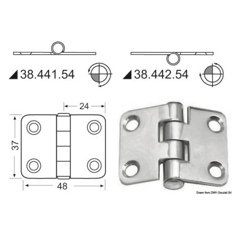 Balama inox finisat OSCULATI 38.441.54-S, 2x48x37mm, bulk 2 bucati