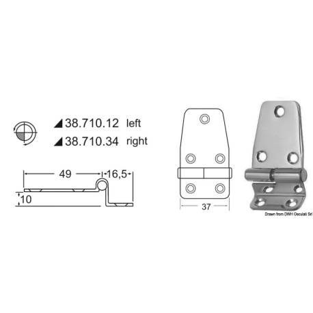 Balama inox OSCULATI 38.710.12, 2x65.5x37mm, stanga