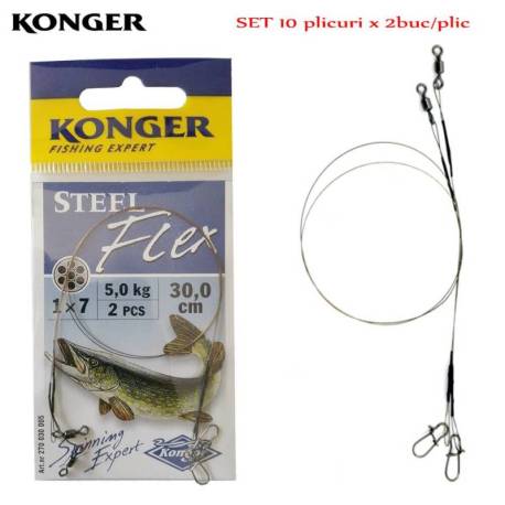 Set 20 strune KONGER 10 plicuri x 2buc SteelFlex 1×7, 30cm, 5kg