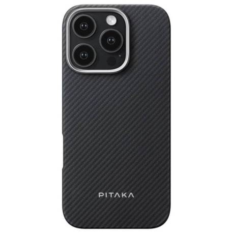 Husa PITAKA MagEZ 5, Aramida 600D pentru iPhone 16 Pro, MagSafe, Ultra Slim, Negru/Gri