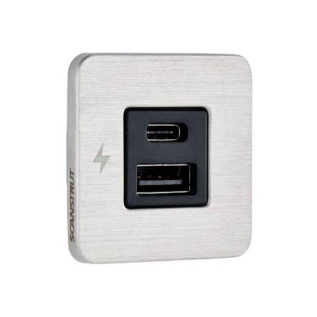 Priza incarcare USB-A / USB-C SCANSTRUT TILE Inox, 12/24V