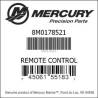 Caseta comanda pentru motoare outboard MERCURY 8M0178521 Gen 1 cu cablu contact cu cheie 4.58m